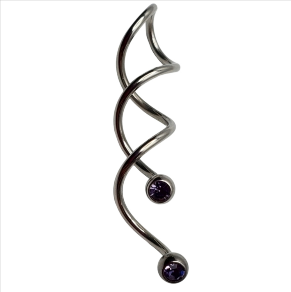 Surgical Steel Spiral Belly Button Ring Purple Gem 14g